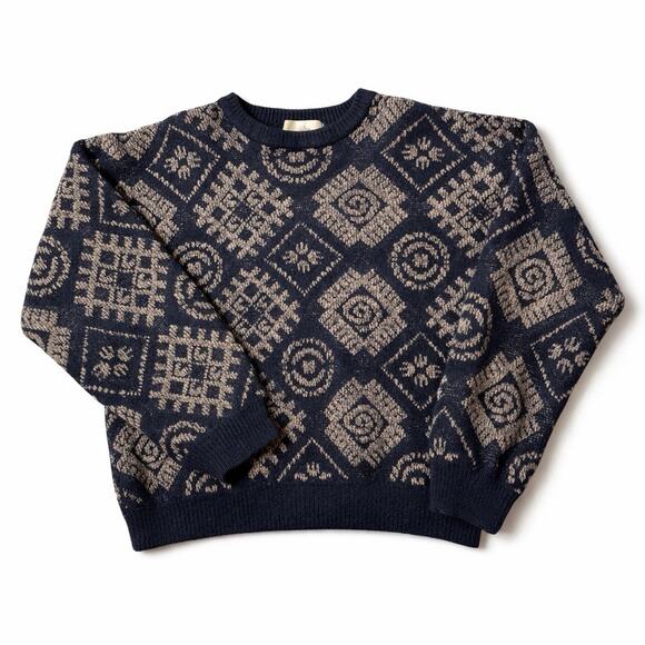 VTG 90s Territory Ahead Grandpa Knit Wool Blend Geometric Sweater XL Hong Kong - Picture 1 of 10